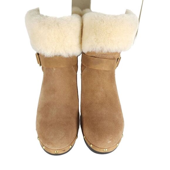 UGG Women's Brea US 9 Suede Chestnut Studded Fur Shearling Clog Boots - Picture 3 of 13